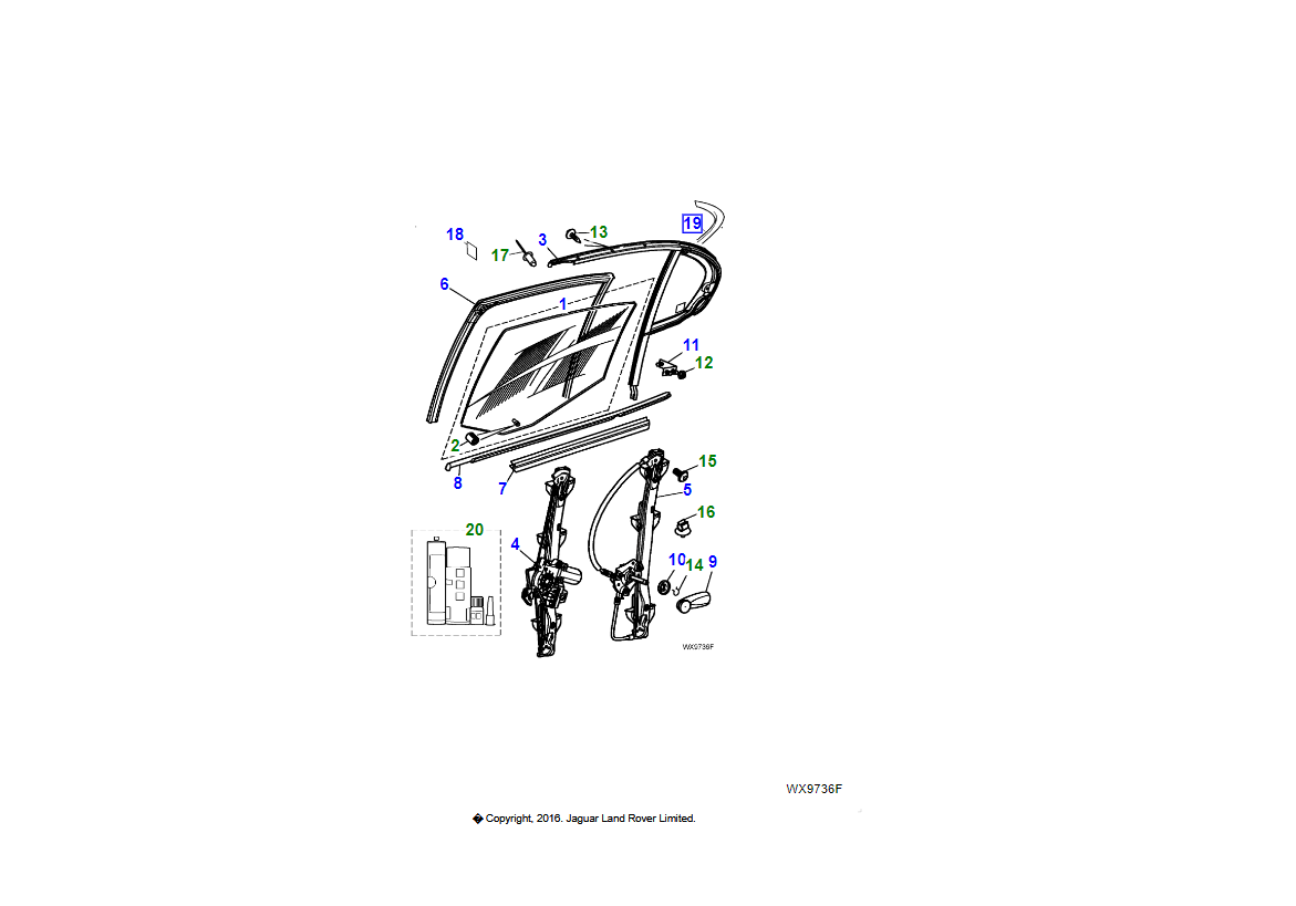 Jaguar Finizione vetro laterale posteriore	C2S42275